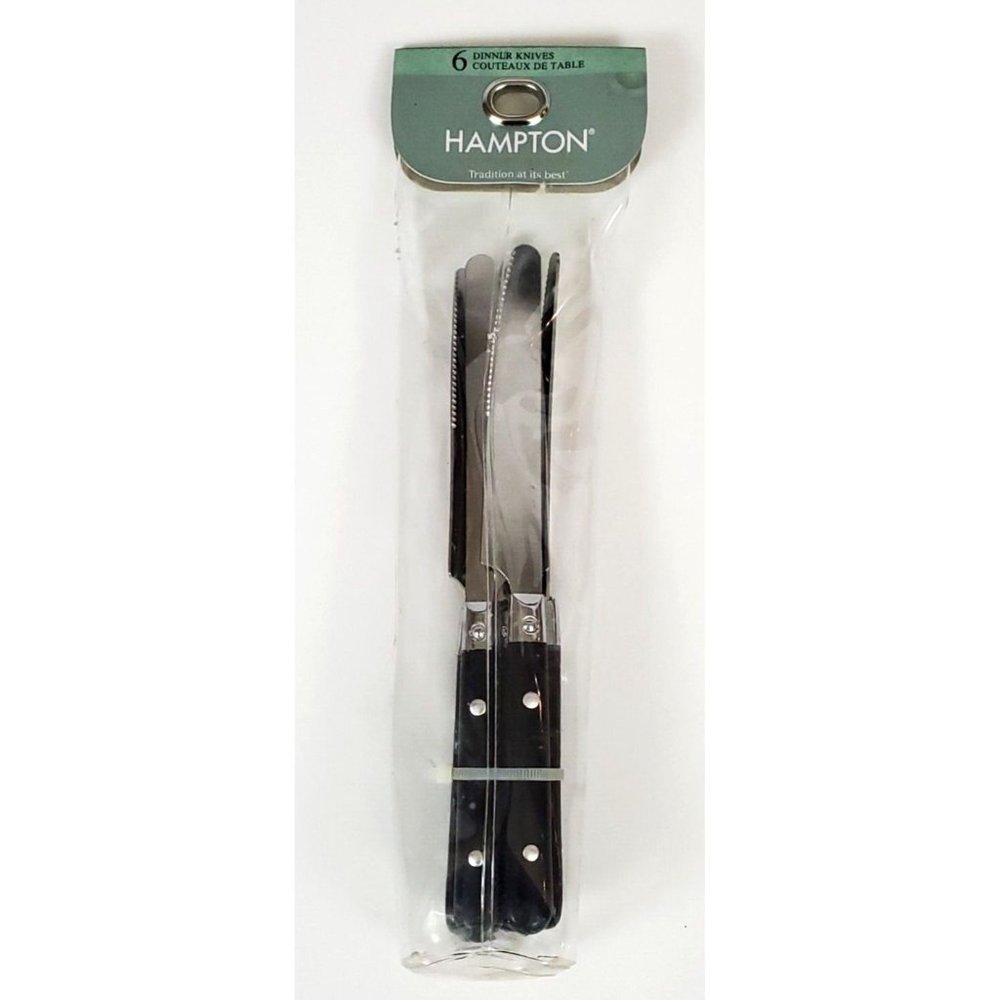 Hampton Silversmiths Stainless Dinner Knife Black 2 Rivet Handle Flatware 6 Pc